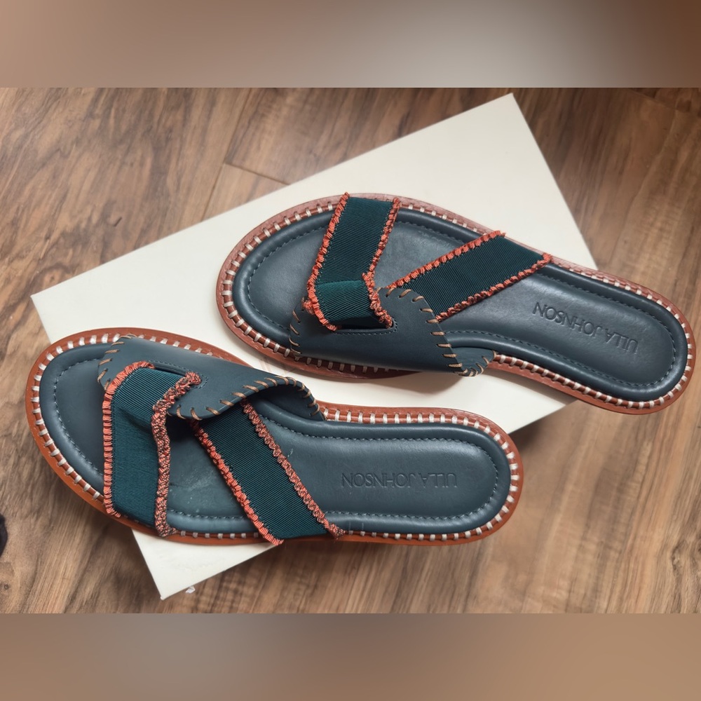 Ulla Johnson Teal and Rust Sandals
